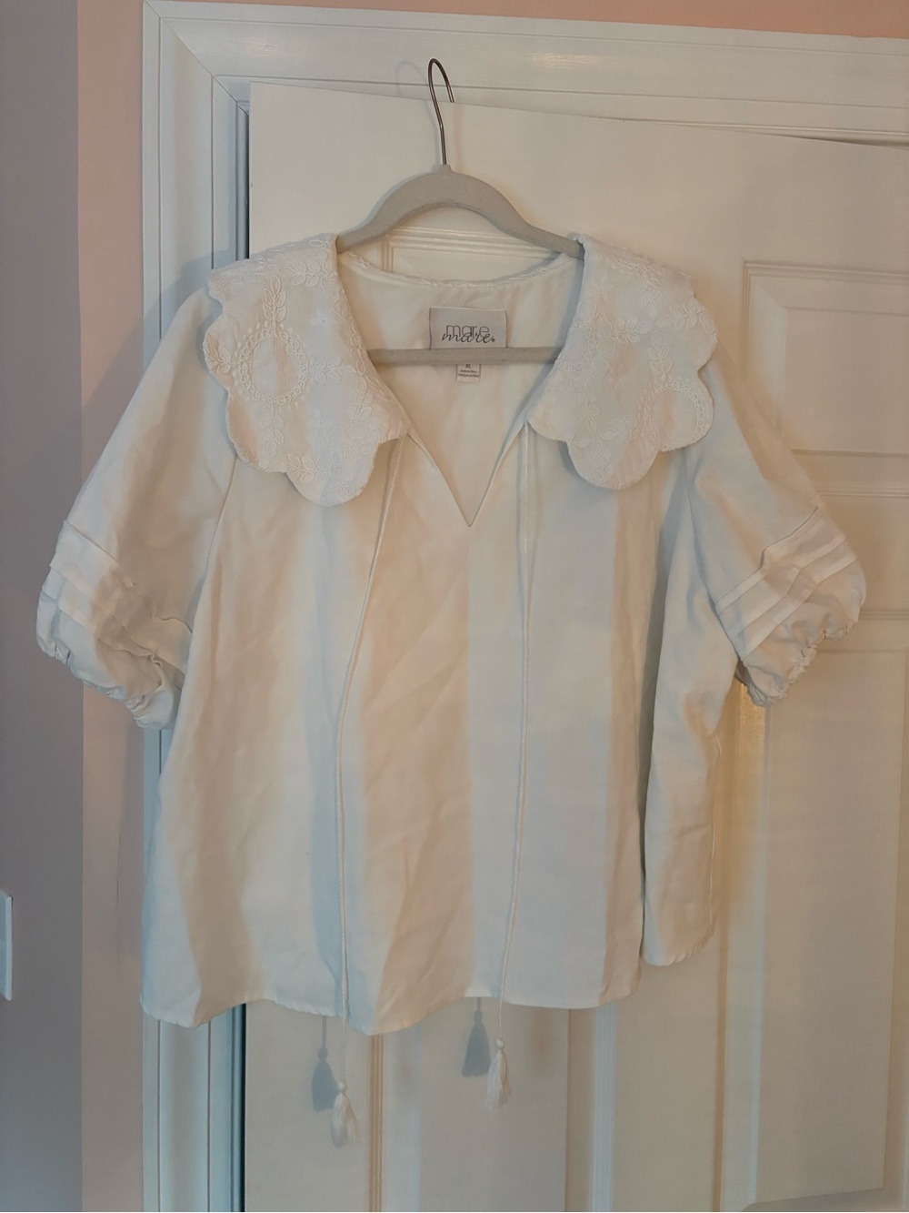 Madewell White Embroidered Collar Peasant Blouse